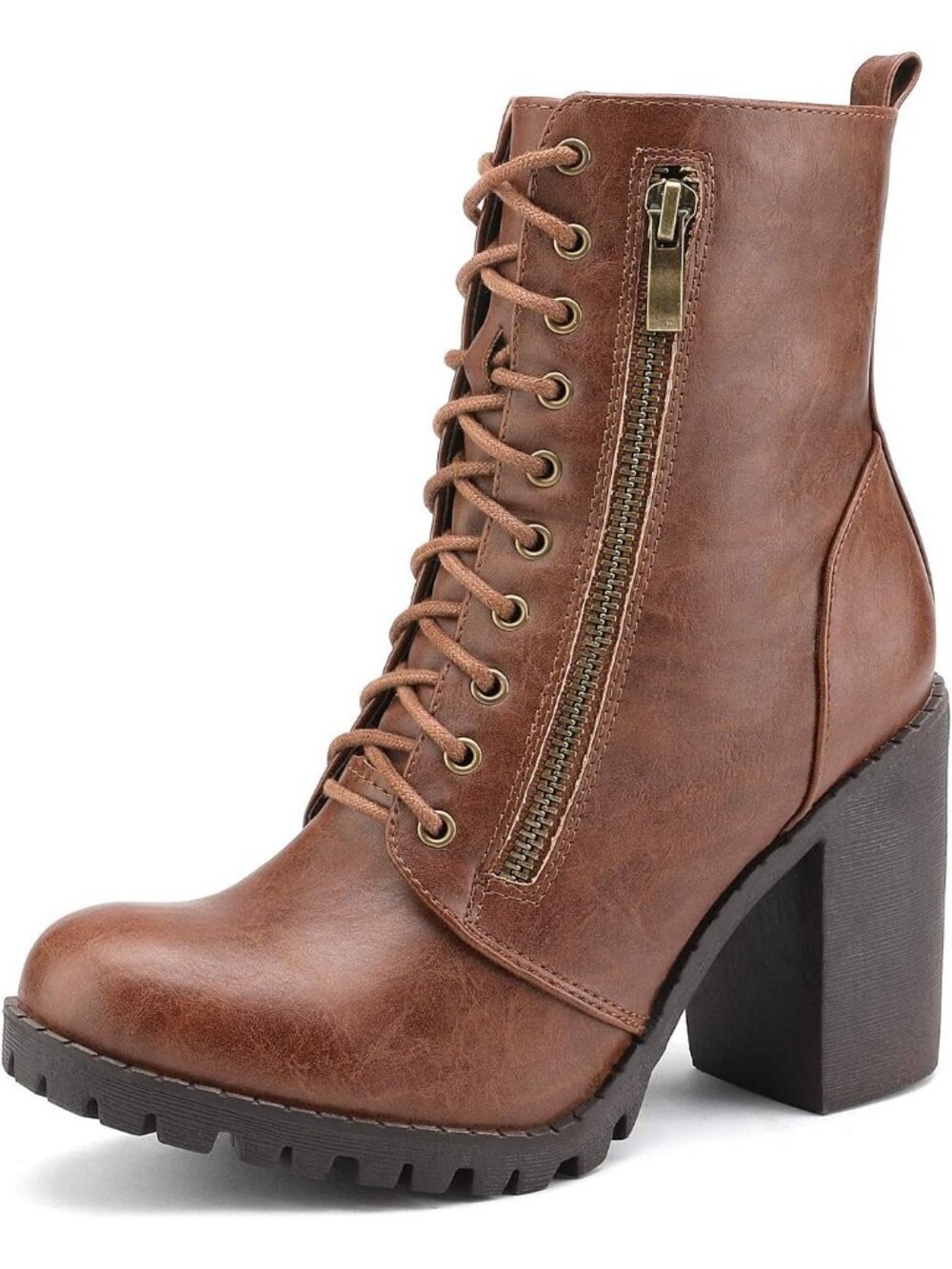 Women's Tan Thermoplastic Elastomers Round Toe Stylish Block Ankle Heel Boots